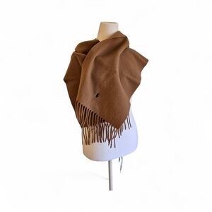 Polo Ralph Lauren 100% Lambswool Made In Italy Camel Tan Unisex Fringe Scarf